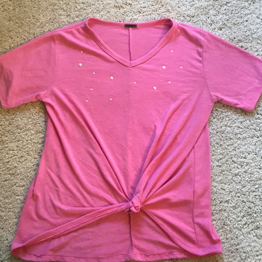 Pink tie front shirt